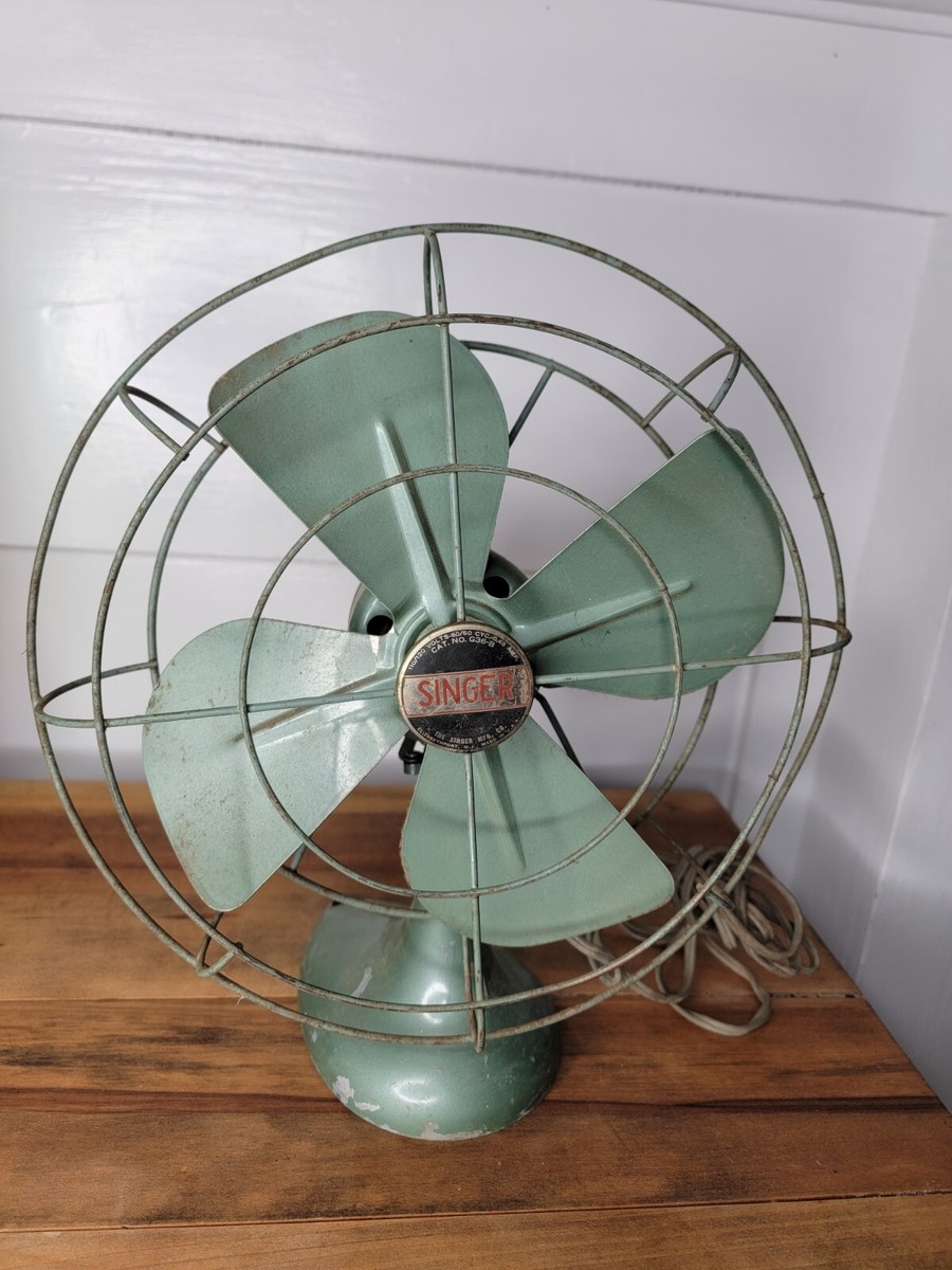 Vintage Singer Oscillating Fan Green 4 Blade | eBay