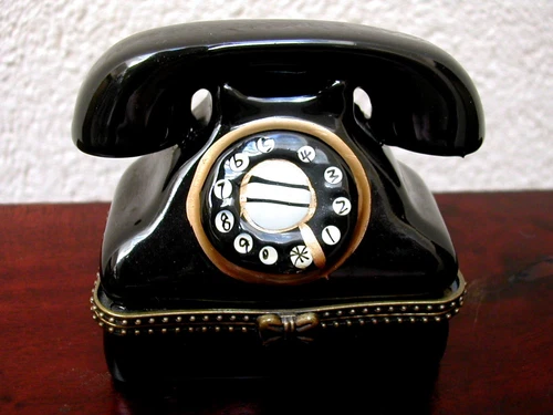 Keramik Dose als Wählscheiben Telefon Schmuckdose Schreibtisch Accessoire Box