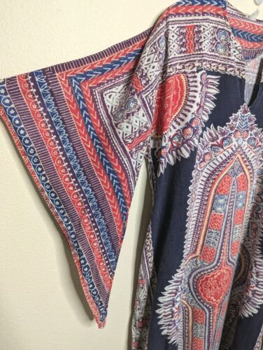 Vintage 60s 70s Indian Cotton Dashiki Kaftan Boho Hippie Festival Dress M/L B6 - Picture 3 of 14
