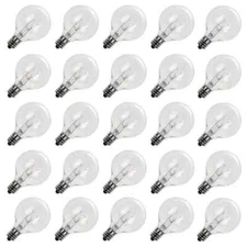 25 Pack G40 Outdoor Patio Globe Replacement Lights Bulbs Clear C7 E12 Base