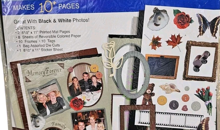 WT Classic Scrapbooking Kit Make 10+ Pages Stickers Sheet Paper Frames Mat Tags