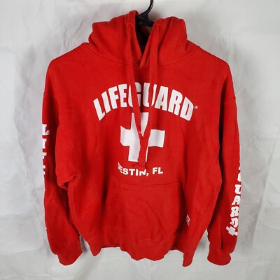 Lifeguard Hoodie Adults Medium Red Destin Florida Sweatshirt Work Pullover 