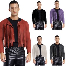 Herren Weste 70er Oberteil Faux Jacke Kostüm Western Top Cowboy Halloween Mode