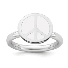 SS Stackable Expressions Polished White Enameled Peace Sign Ring