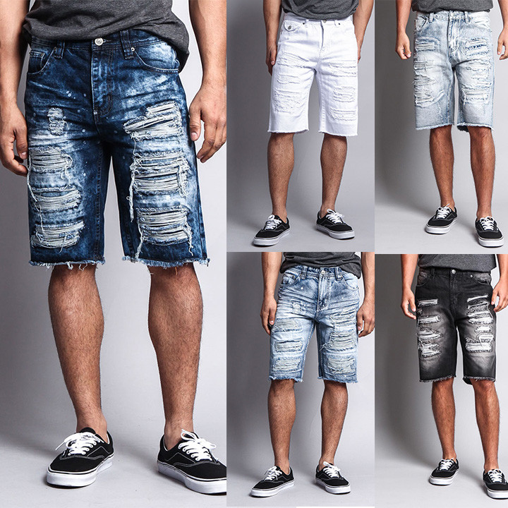 Men's Distressed Rip Colored Jean Pant Denim Shorts (441-V1G Men's Distressed Rip Colored Jean Pant Denim Shorts (441-V1G