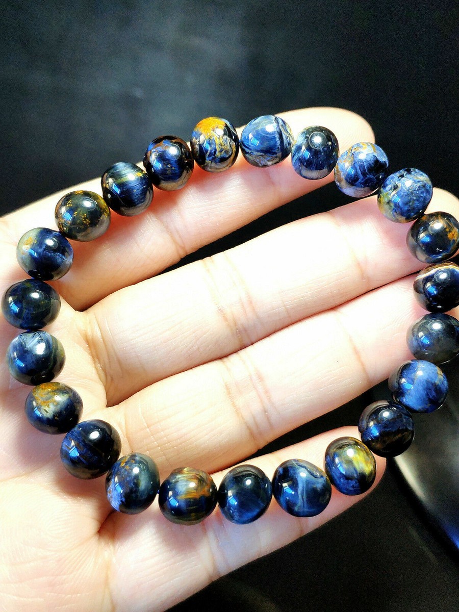 Genuine Natural Blue Pietersite Gems Stretch Round Beads Bracelet