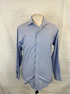 REGENT Brooks Brothers Men's Light Blue Plaid Cotton Dress Shirt