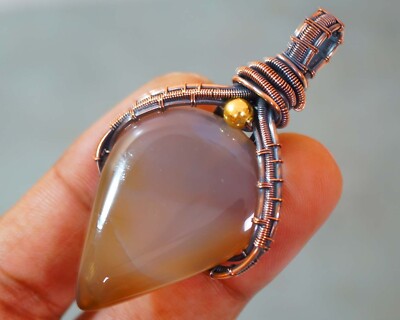 Brown Onyx Pendant Handmade Copper Wire Wrapped Gifts