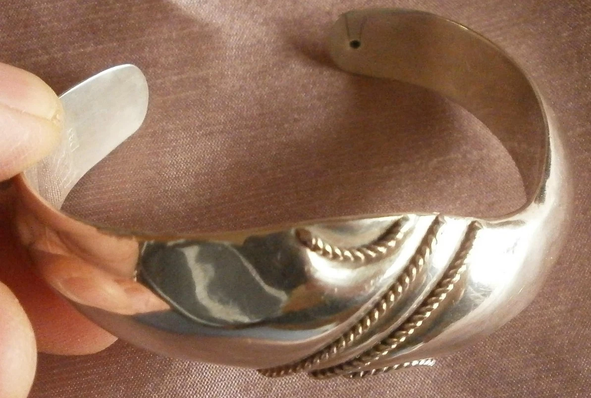 Bracelet Manchette En Argent Massif Sterling 925 - Large Bande Articulée, Style Vintage Ou Antiquité