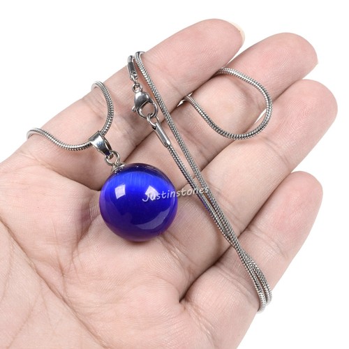 20mm Gemstone Carved Round Ball Pendant Necklace 22" - Picture 148 of 173