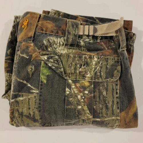 Browning Mossy Oak Camo Pants Belted Men's Size Medium Measures 36x31 - Picture 1 of 9