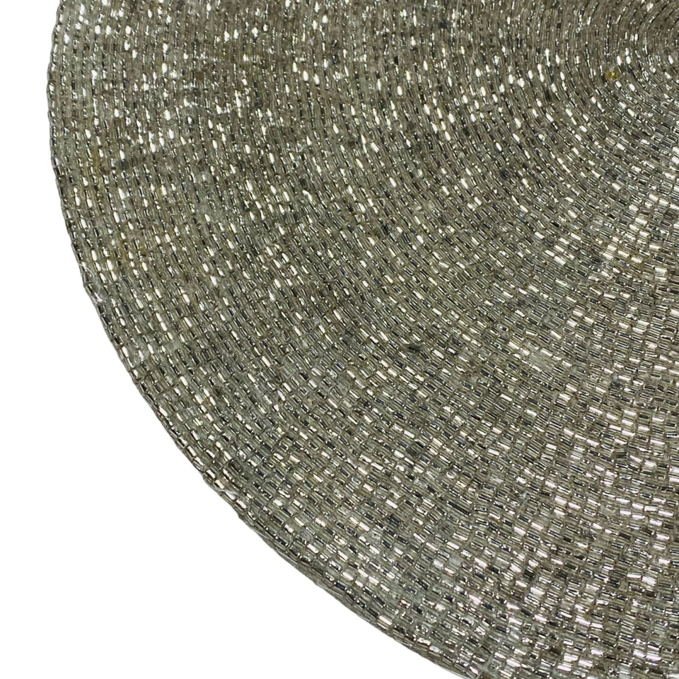 Luxehabitat Holiday Christmas 15in Silver Beaded Single Placemat Charger - Image 2 of 3
