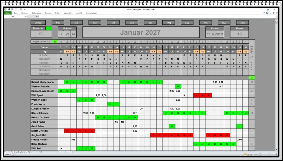 Planungssoftware 2026 2027 Urlaubsplan Dienstplan Personalplan bis 6 Abteilungen