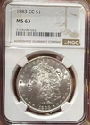 1883-CC Morgan Dollar $1 MS63 Graded by NGC