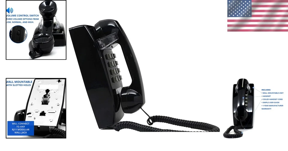 Teléfono de Pared Clásico 2554 Compatible con Audífonos - Calidad de Sonido Excepcional Foto 2 de 4