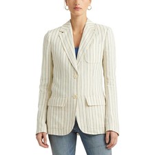 Lauren Ralph Lauren Women's Striped Cotton-Blend Blazer Cream/Blue Size 4