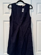 NEW NWT Ann Taylor LOFT knot shift linen dress navy blue size 10