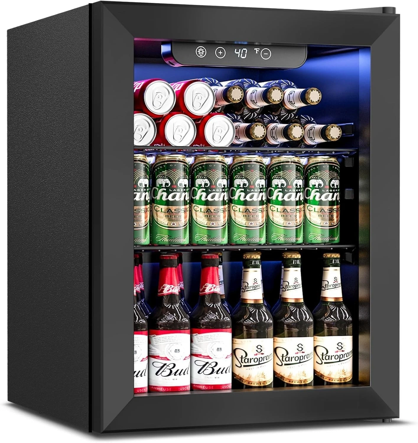 Beverage Refrigerator Cooler - 16 Bottle 68 Can Mini Fridge with Glass Door, Sod