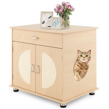 Cat Litter Box Enclosure w/ Sisal Scratching Doors Storage Adjustable Metal Feet