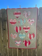 Handmade Lap Quilt, with Hearts, Valentine themed, 31" x 42 1/2"