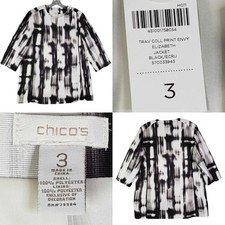 Chicos Jacket Blazer Women  s Size 3 US XL Black Ecru Wedding Guest New