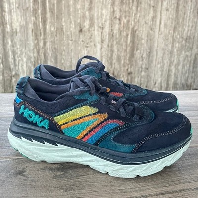 Hoka Bondi L Embroidery Running Shoes Men 8 Size Blue Suede Sneakers Outer Space