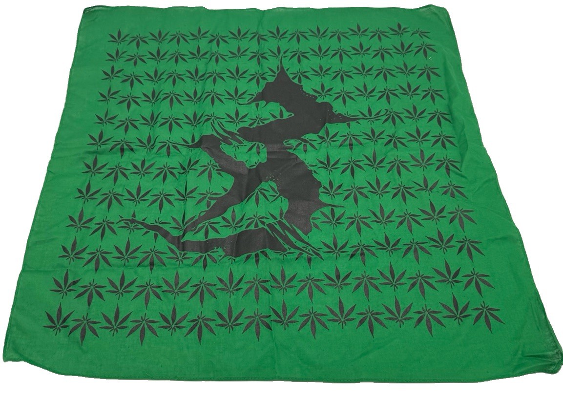 Vintage Zeds Dead Bandana Green Black Cannabis Leaf Cotton