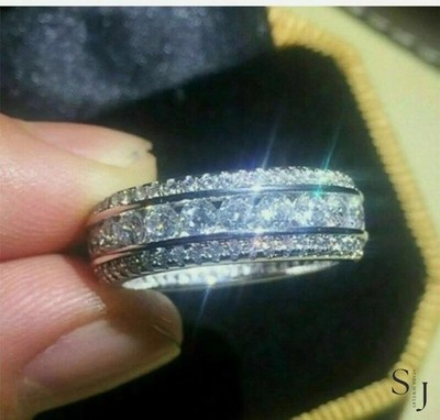 2 CT Round Cut VVS1 Moissanite Full Eternity Wedding Band Solid 14K White Gold