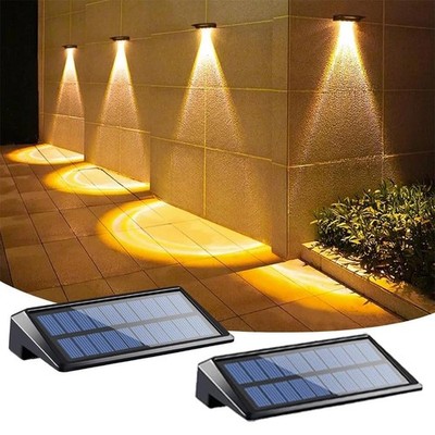 2 Pack Solar Fence Lights 4 LED Outdoor Waterproof Wall Deck Yard Lights