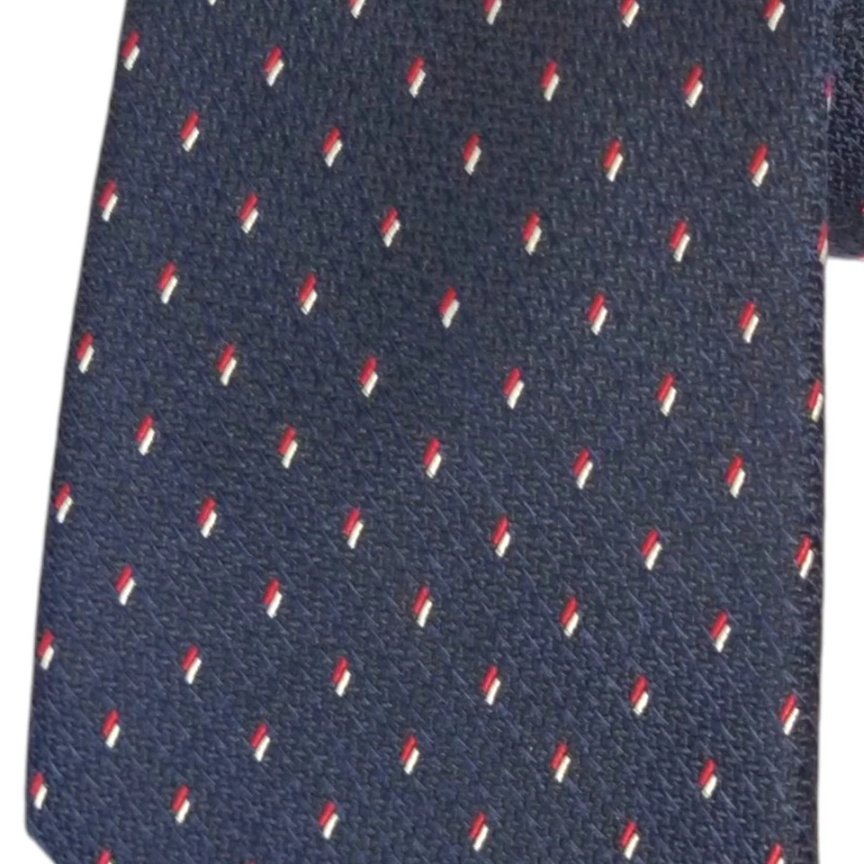 TOMMY HILFIGER Mens Tie Navy Red White Geo Woven Classic 3.15 Silk Blend Necktie - Image 2 of 4