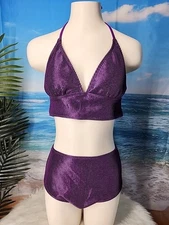 NWT Women's Cupshe Two Piece Swimsuit Size Large Purple Color Textured Stripes 