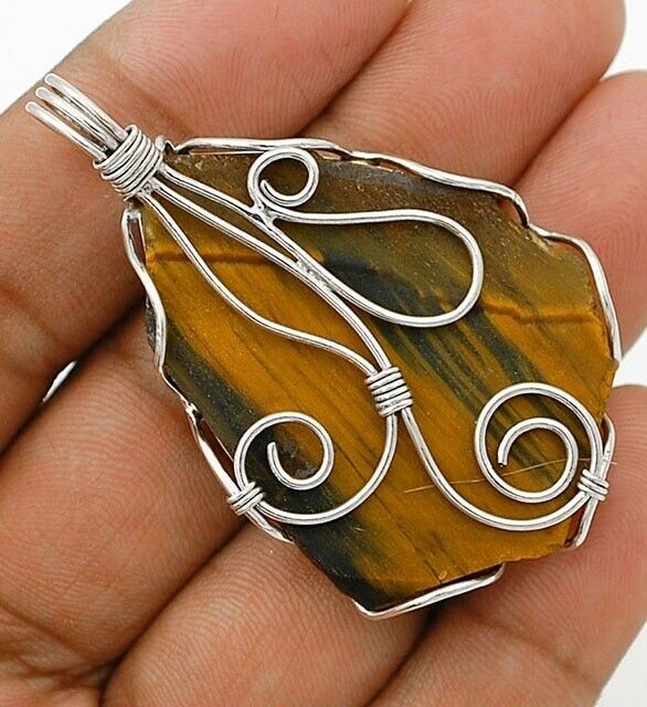 Natural Tiger Eye Africa 925 Solid Sterling Silver Pendant @5-1