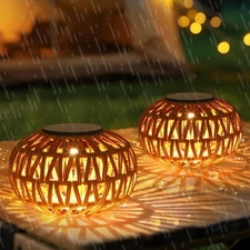 2 Pack Rattan Solar Lanterns Outdoor Tabletop Waterproof for Garden Yard Steps