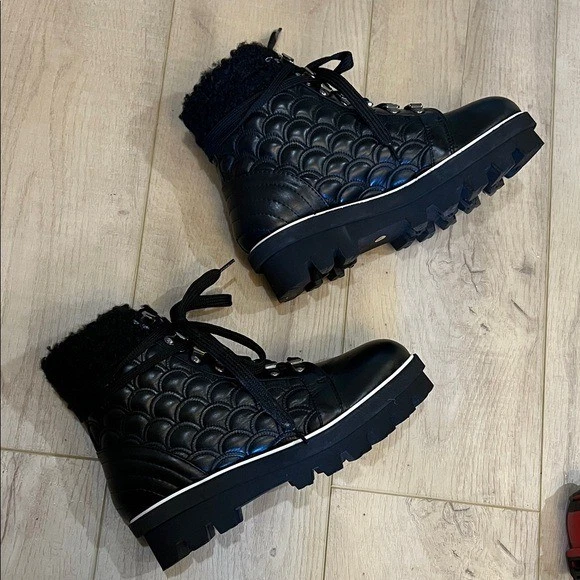 Baldinini Trend Black Leather Shearling Lace-Up Boots EU 38 / US 8 – New image 4