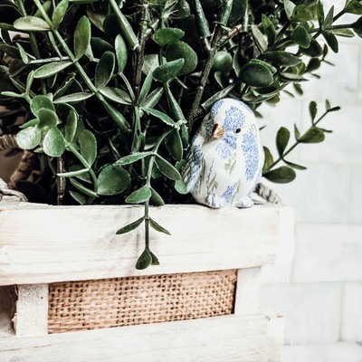 Small Blue Hydrangea Bird Cute Floral Pattern 1 1/4'' W x 2 1/2 D x 2'' H NEW