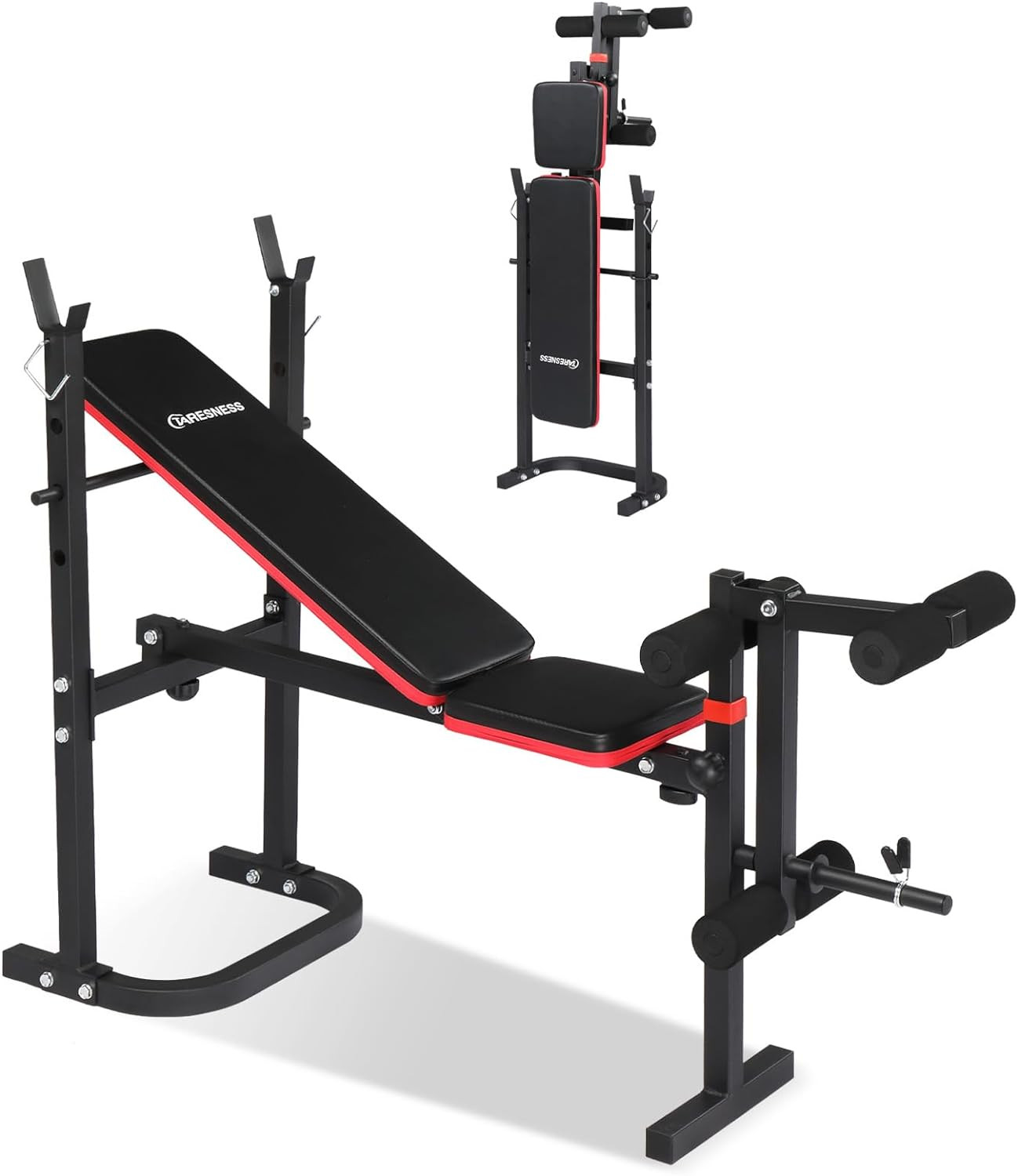 Foldable Weight Bench for Home Gym,Adjustable,Barbell Rack,Leg Developer Black