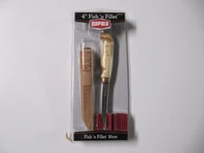 RAPALA  4" FILLET KNIFE BIRCH WOOD HANDLE LEATHER SHEATH SINGLE-STAGE SHARPENER