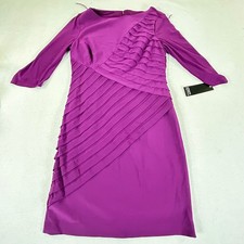 Adrianna Papell Petite Purple Sheath Dress with Ruched Detailing