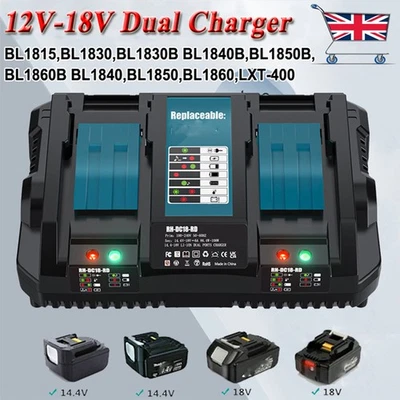 Rapid Charger For Makita 18V Li-ion Battery BL1850 BL1830 UK Plug Dual Twin Port