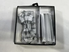 Mens Vesuvio Napoli Silver Bow Tie With Matching Pocket Square NEW