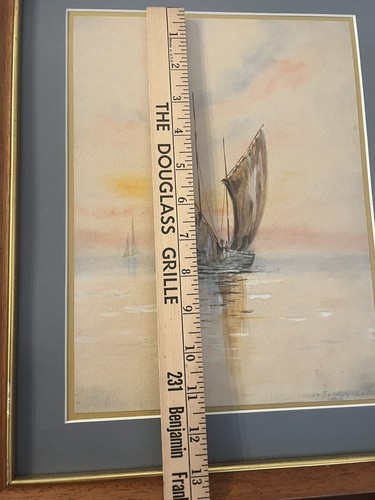 Antique Framed Signed Watercolor Painting Sunset Sailboat 1946 Walt Beerrircher - Picture 8 of 12