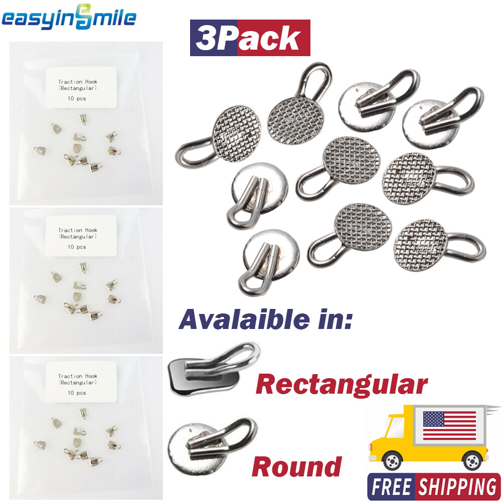 30PCS Dental Orthodontic Traction Hooks Round/Rectangular Mesh Base