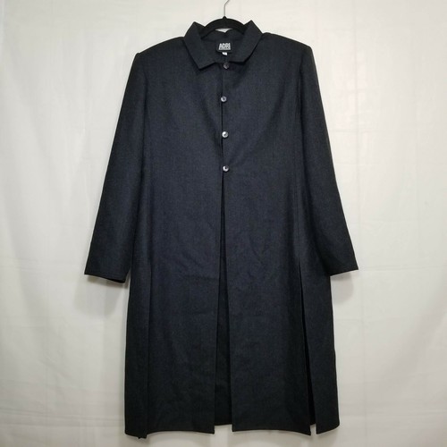 Vintage Adri New York Lagenlook Knopfleiste Mantel schwarz Gr. L große 100% Wolle Schlitze - Bild 1 von 11