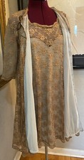 Vintage Gossard Artemis 60s Lace Layered Blue Brown Peignoir Robe Babydoll gown