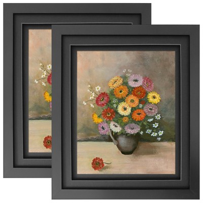 8x10 Picture Frame Black Wood with Double Mat for Tabletop or Wall, Set of 2