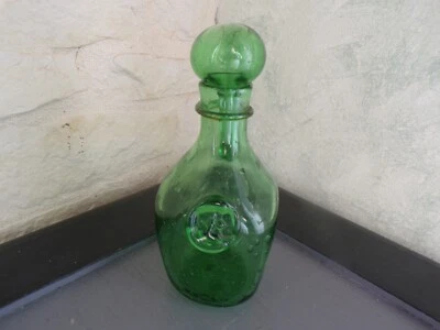 bouteille ancienne verre soufflé bullé fleur de lys style Biot - Photo 1/4