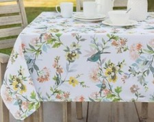 Printed Fabric Tablecloth,60"x104"Oblong,BIRDS SPRING FLOWERS,JUNIE BLOSSOM,BM