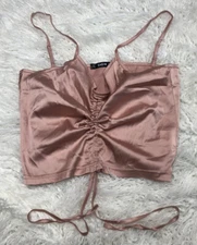 Shein Pink Soft Pastel Crop Top Adjustable Women Size Large Pullover Tie