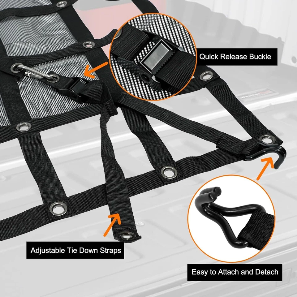 Heavy Duty Cargo Net for Pickup Truck Bed 10'x 12' Truck Bed Cargo Net with Mesh Foto 3 de 4