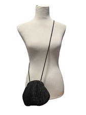 Vintage 80s 'Vanessa' Black Satin Textured Ruffled Small Evening Bag For Women